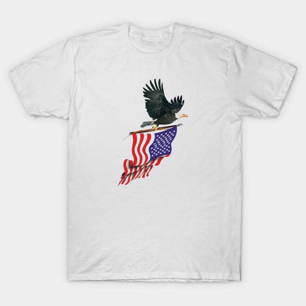 Eagle carrying American Flag T-Shirt by Nanoe